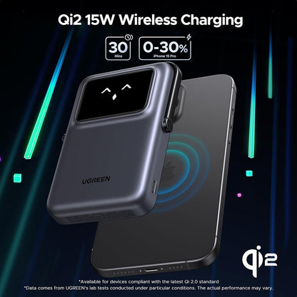 Draadloze Externe Batterij UGREEN PB764 Uno, 10000mAh, 20W, PD + FQI, 1 x QI - 1 x USB-C, Gri