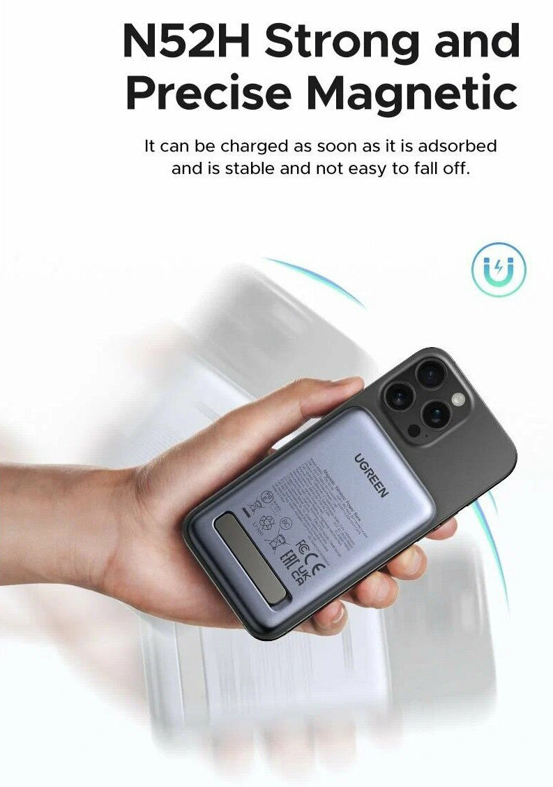 Externe Draadloze Batterij UGREEN PB562, 10000mAh, 20W, PD + FQI, 1 x QI - 1 x USB-C, Zwart