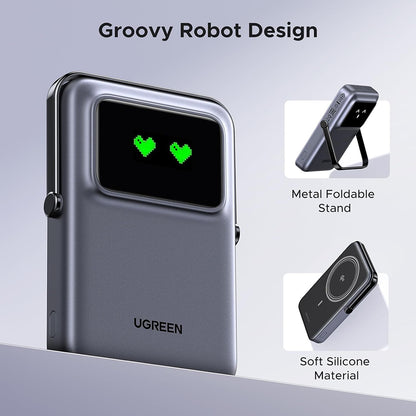 Draadloze Externe Batterij UGREEN PB764 Uno, 10000mAh, 20W, PD + FQI, 1 x QI - 1 x USB-C, Gri