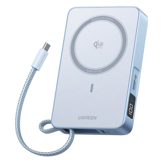 Draadloze Externe Batterij UGREEN MagFlow PB773 (65958B), 10000mAh, 25W, PD + FQI, 1 x QI - 2 x USB-C, Blauw