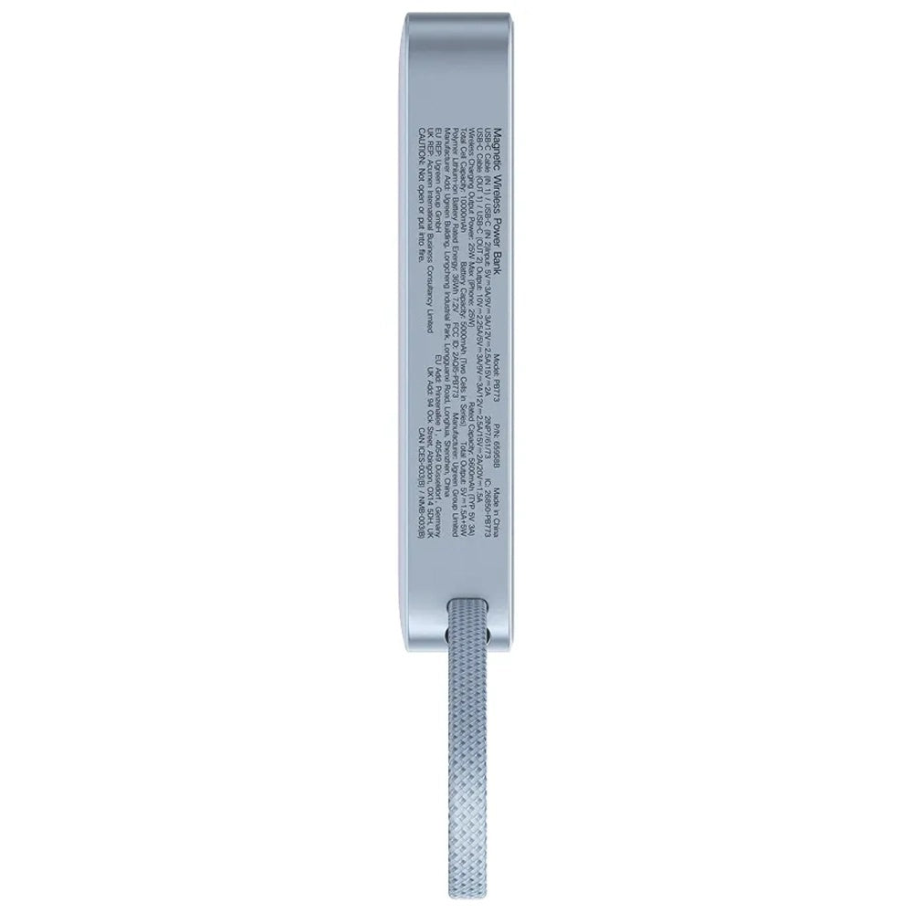 Draadloze Externe Batterij UGREEN MagFlow PB773 (65958B), 10000mAh, 25W, PD + FQI, 1 x QI - 2 x USB-C, Blauw