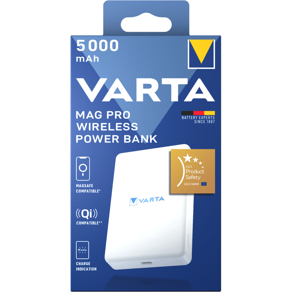 Externe Draadloze Batterij Varta Mag Pro, 5000mAh, 12W, 1 x QI - 1 x USB-C, Wit