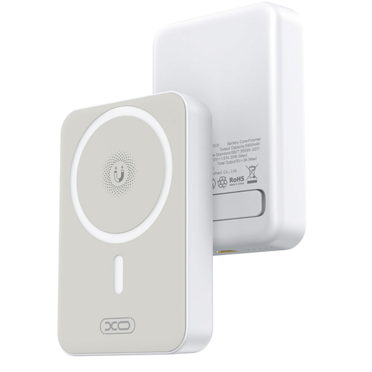 Draadloze Externe Batterij XO Design PR231, 10000mAh, 20W, PD + FQI, 1 x QI - 1 x USB-C, Wit