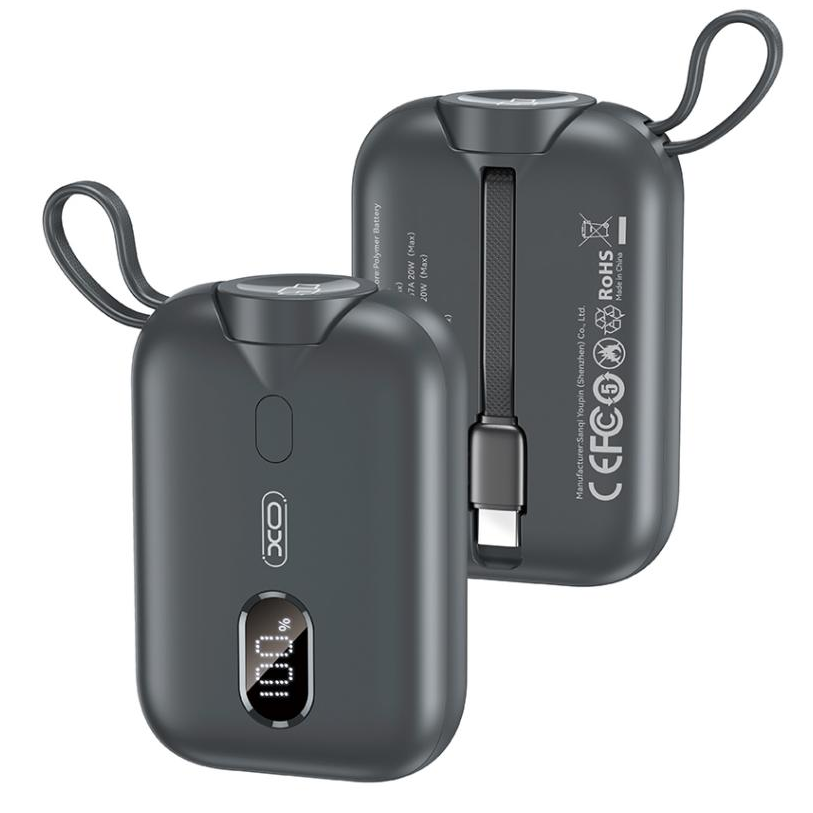 Draadloze Externe Batterij XO Design PR260, 10000mAh, 20W, PD + QI, 1 x QI - 2 x USB-C, Zwart