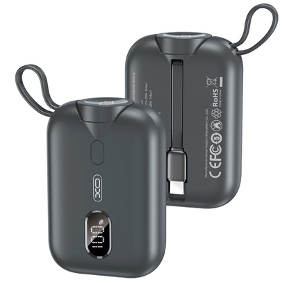 Draadloze Externe Batterij XO Design PR260, 10000mAh, 20W, PD + QI, 1 x QI - 2 x USB-C, Zwart
