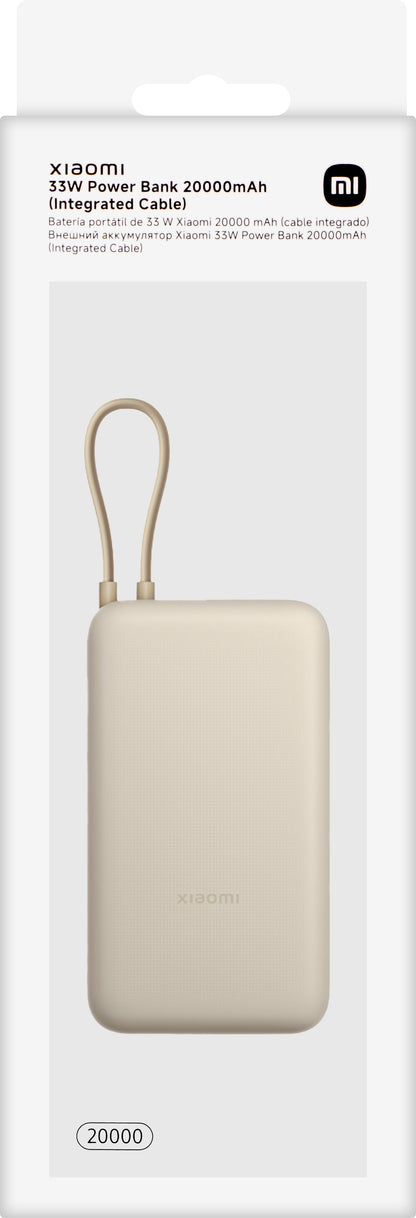 Externe Batterij Xiaomi, 20000mAh, 33W, QC + PD, 1 x USB-A - 2 x USB-C, Beige BHR8851GL