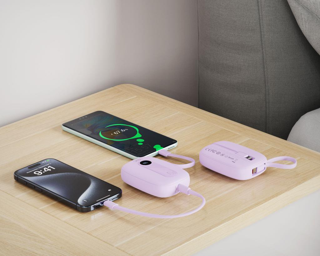 Externe Batterij XO Design PR246, 10000mAh, 22.5W, PD, 1 x Lightning - 2 x USB-C, Paars