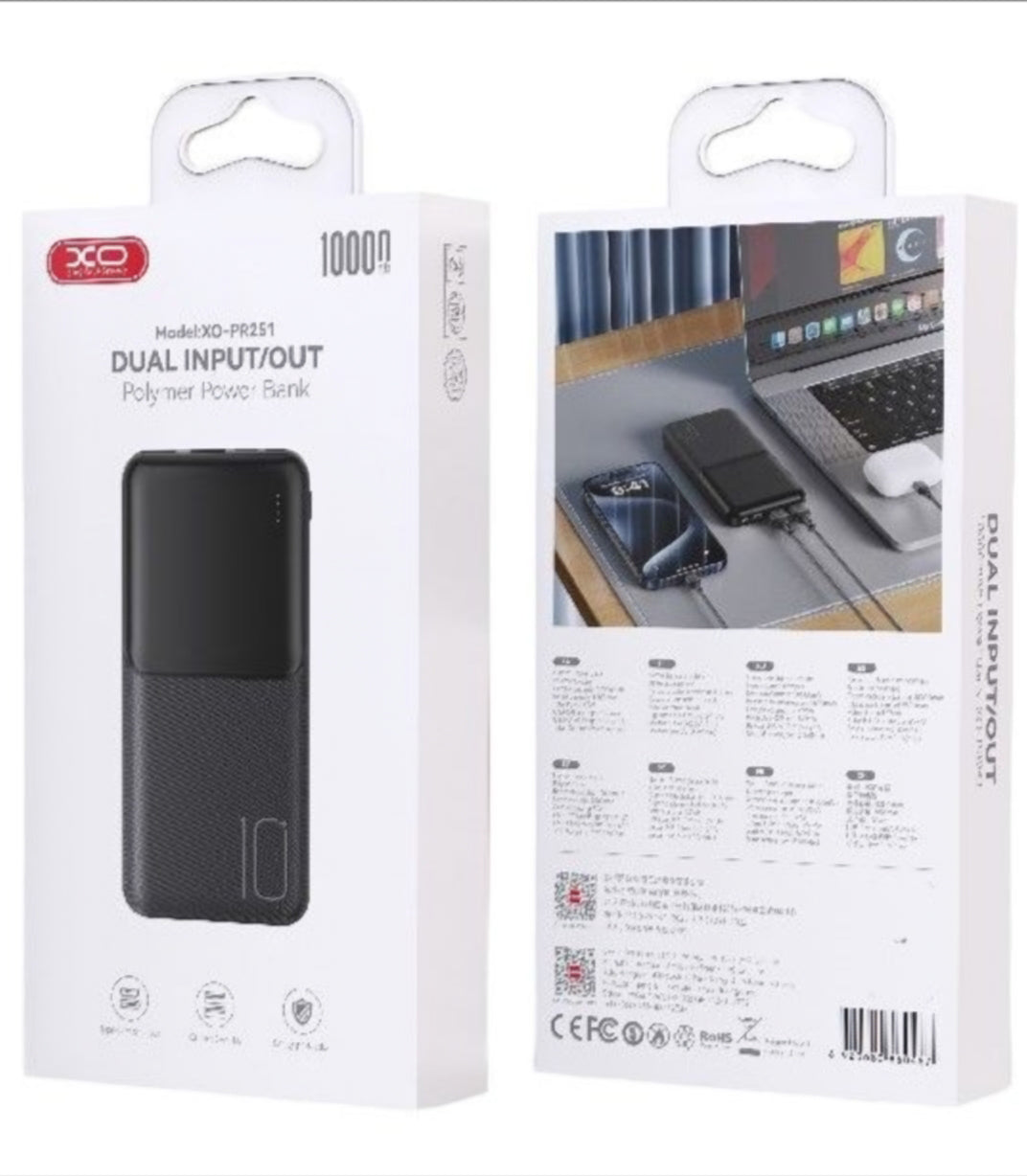 Externe Batterij XO Design PR251, 10000mAh, 10W, 2 x USB-A, Zwart