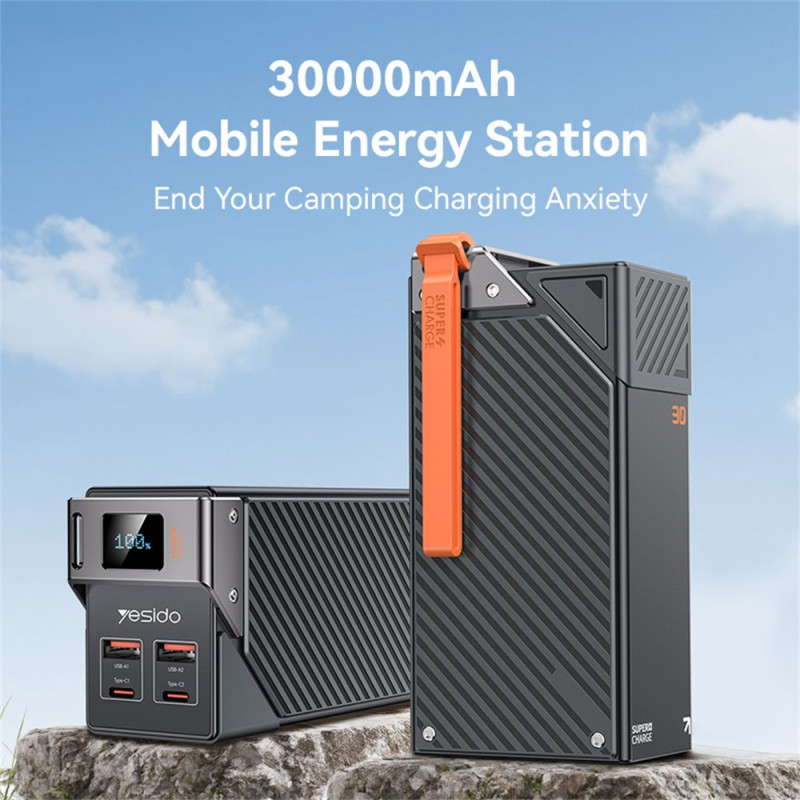 Externe Batterij Yesido YP62, 30000mAh, 22.5W, QC + PD, 2 x USB-A - 2 x USB-C, Zwart