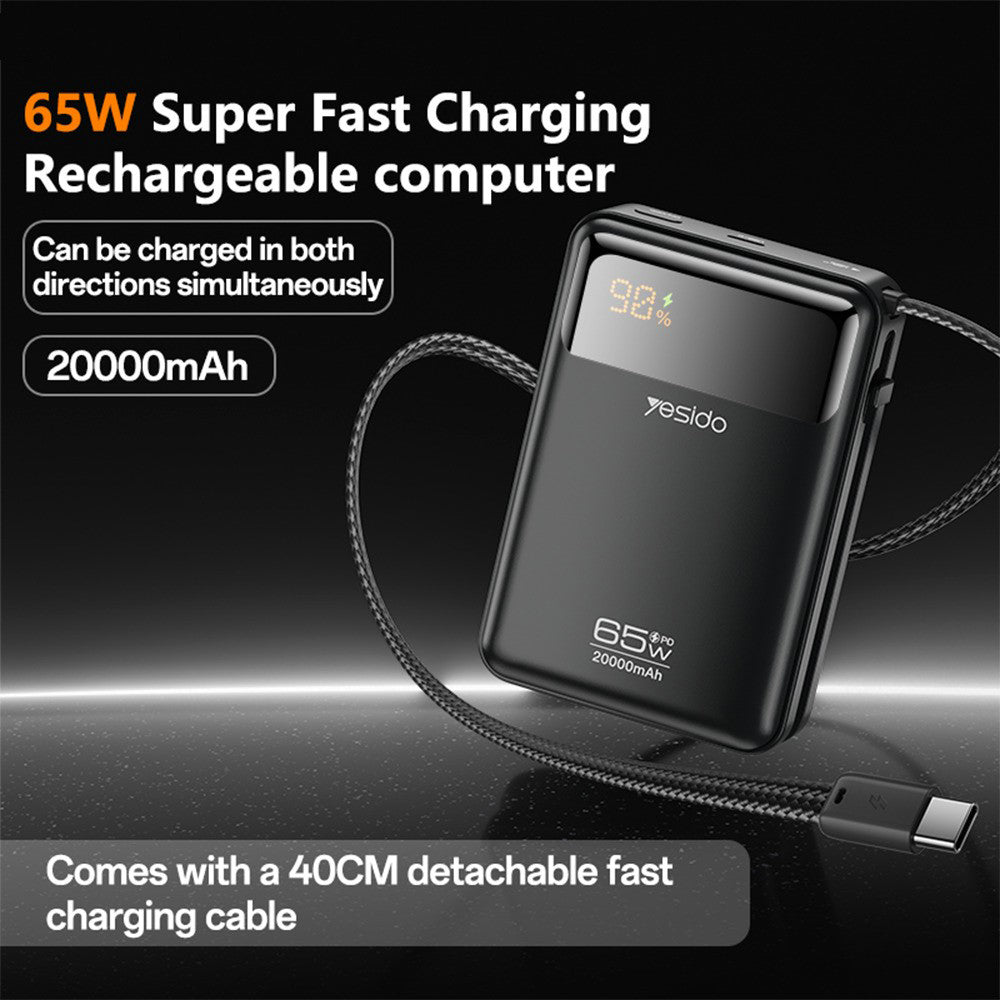 Externe batterij Yesido YP97, 20000mAh, 65W, PD, 2 x USB-C, Grijs