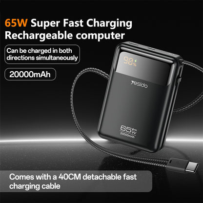 Externe batterij Yesido YP97, 20000mAh, 65W, PD, 2 x USB-C, Grijs