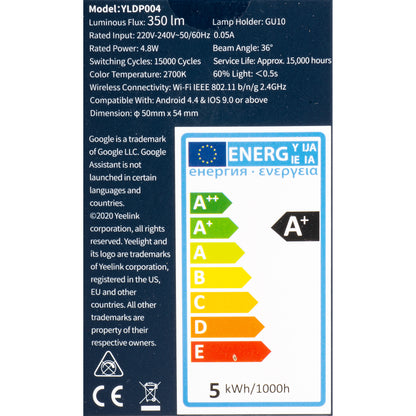 LED-lamp Yeelight W1, Wi-Fi, GU10, 4.8W, 2700K, 350lm YLDP004