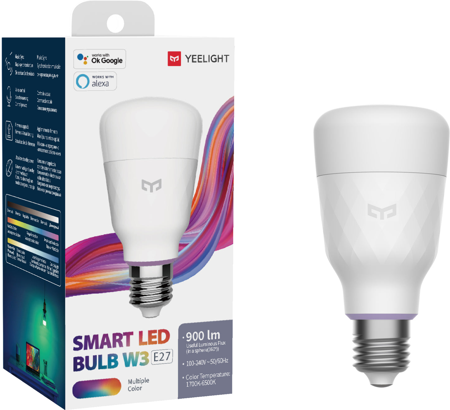 LED bulb Yeelight W3, Wi-Fi, E27, 8W, 1700K - 6500K, 900lm, Multicolor YLDP005