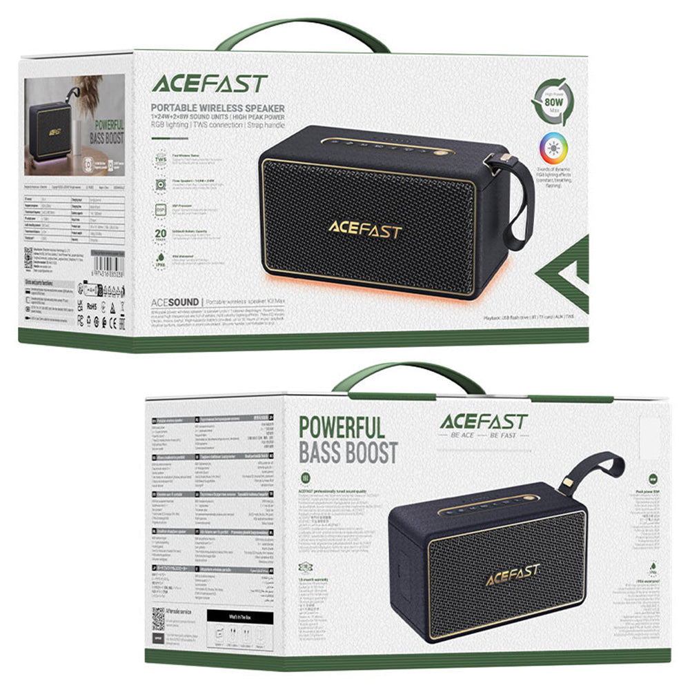Draagbare Bluetooth Speaker Acefast K3 Max, 80W, RGB, Waterdicht, Zwart