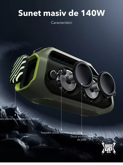 Draagbare Bluetooth-luidspreker Anker SoundCore Boom 2 Plus Nieuwe Versie, 140W, TWS, RGB, Waterdicht, Groen A3134062