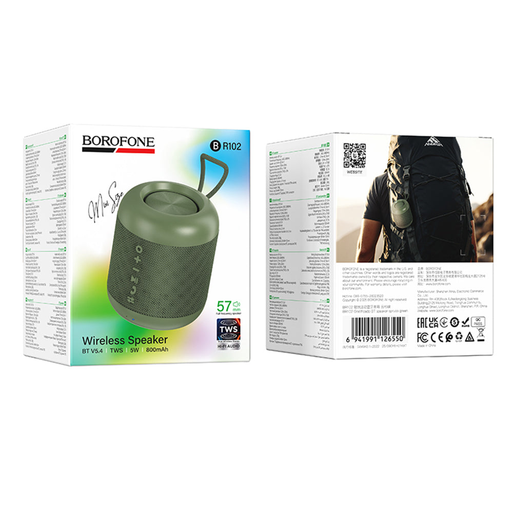 Draagbare Bluetooth Speaker Borofone BR102 Gratificado, 5W, TWS, Groen
