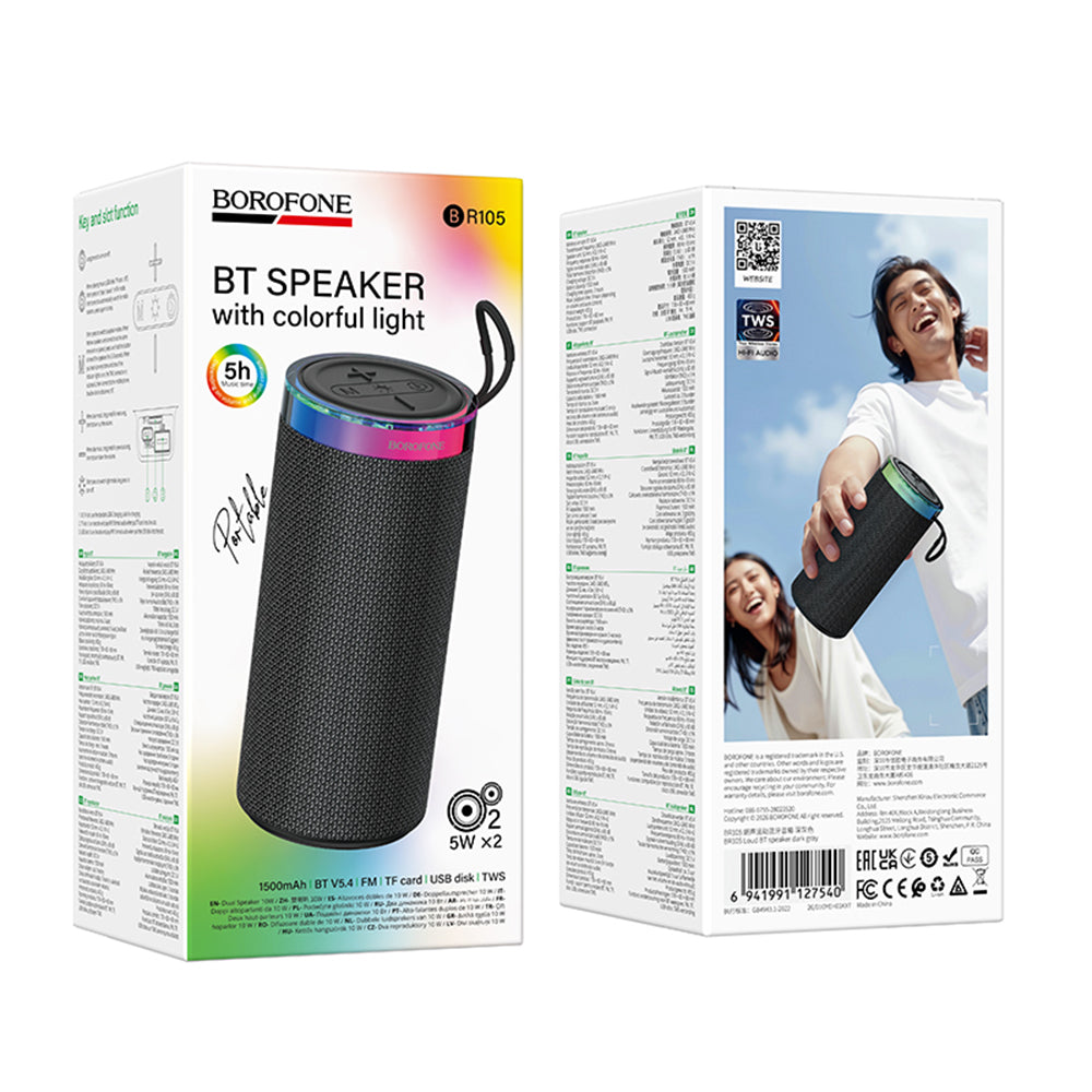Draagbare Bluetooth Speaker Borofone BR105 Loud, 10W, TWS, RGB, Grijs