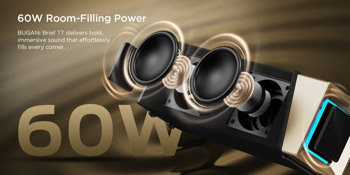 Bugani Brief TT Portable Bluetooth Speaker, 60W, RGB, Waterproof, Black Gold