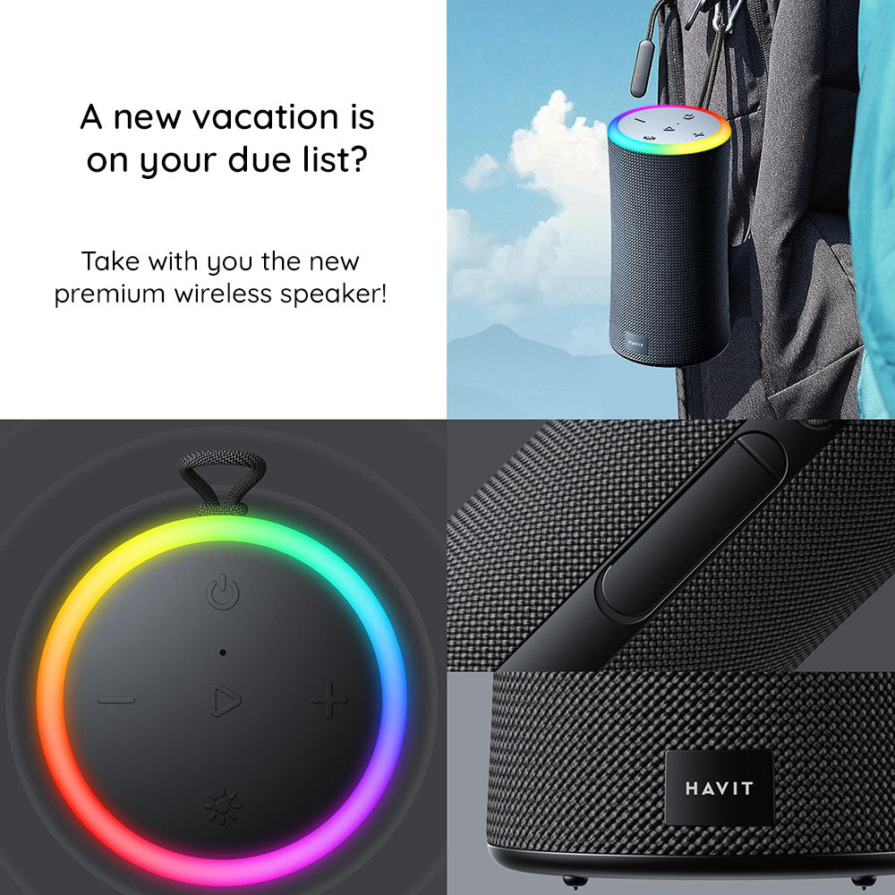 Draagbare Bluetooth Speaker HAVIT SK833BT, 2 x 10W, RGB, Waterdicht, Zwart