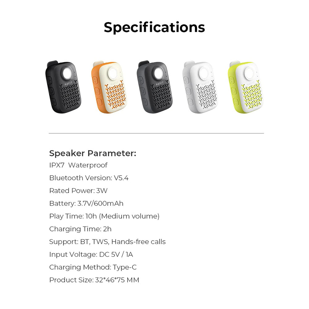 Draagbare Bluetooth Speaker HAVIT SK868BT, 5W, Waterdicht, Zwart