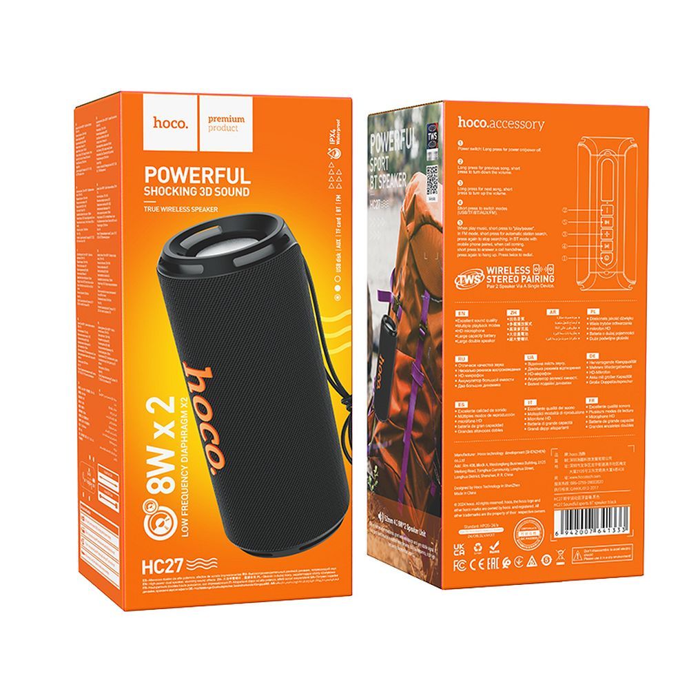 Draagbare Bluetooth Speaker HOCO HC27, 2 x 8W, Zwart