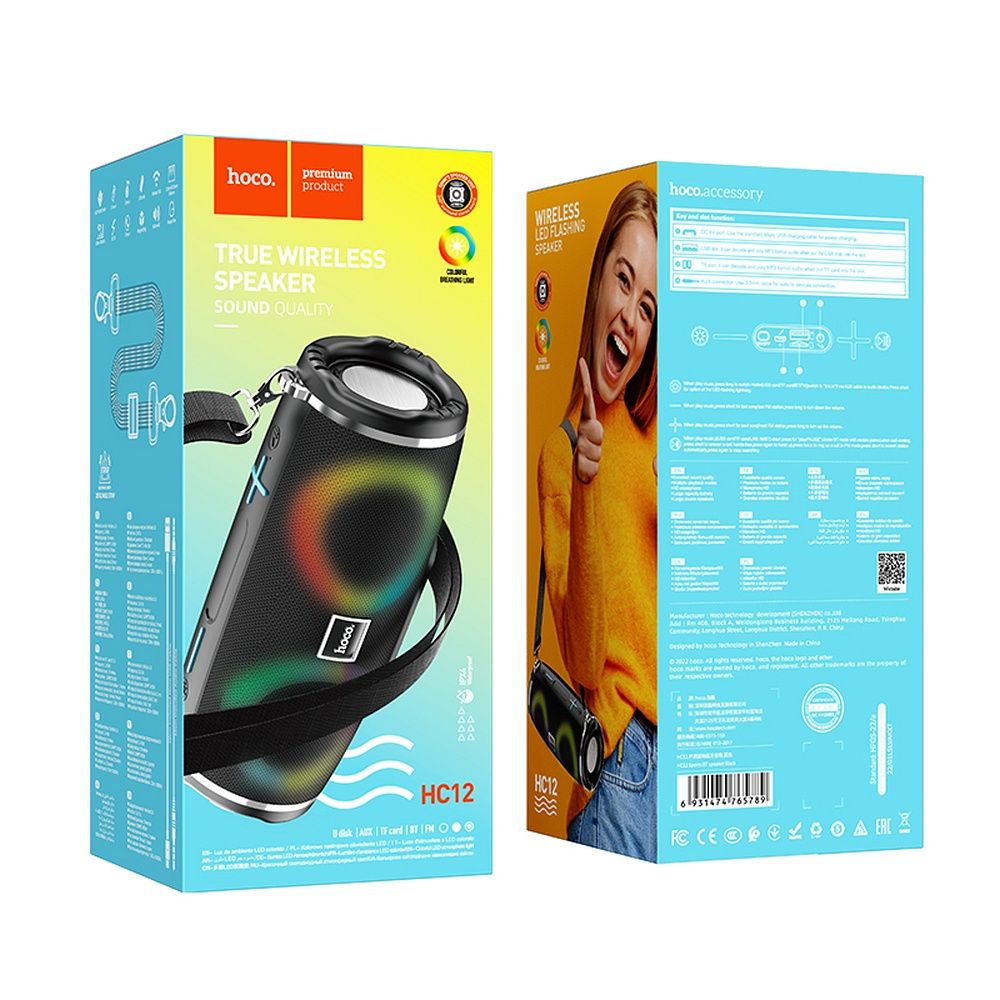 Draagbare Bluetooth Speaker HOCO HC12, 10W, RGB, Waterdicht, Zwart