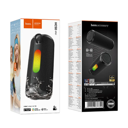 Draagbare Bluetooth Speaker HOCO HC50, 8W, TWS, RGB, Waterdicht, Zwart