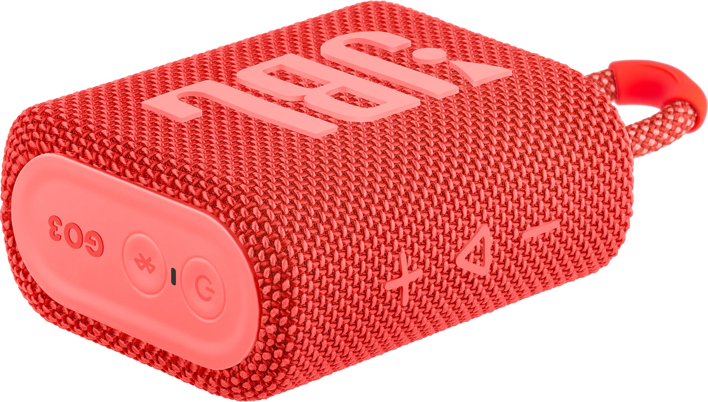 JBL GO 3 Portable Bluetooth Speaker, 4.2W, Pro Sound, Waterproof, Red JBLGO3RED