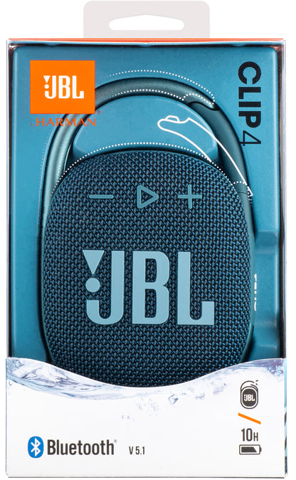 JBL Clip 4 Portable Bluetooth Speaker, 5W, Pro Sound, Waterproof, Blue JBLCLIP4BLU