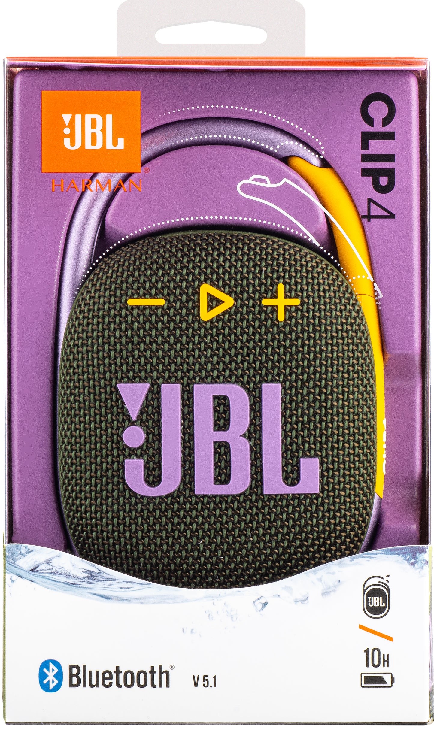 JBL Clip 4 Portable Bluetooth Speaker, 5W, Pro Sound, Waterproof, Green JBLCLIP4GRN