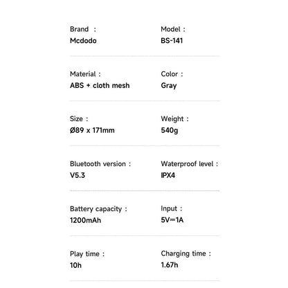 Draagbare Bluetooth Speaker McDodo BS-1410, 2 x 5W, RGB, Waterdicht, Zwart