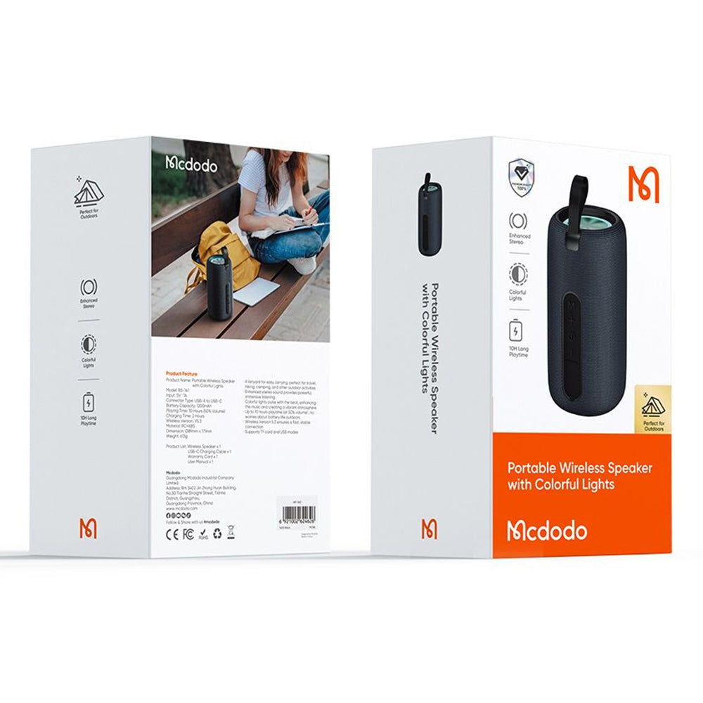 Draagbare Bluetooth Speaker McDodo BS-1410, 2 x 5W, RGB, Waterdicht, Zwart