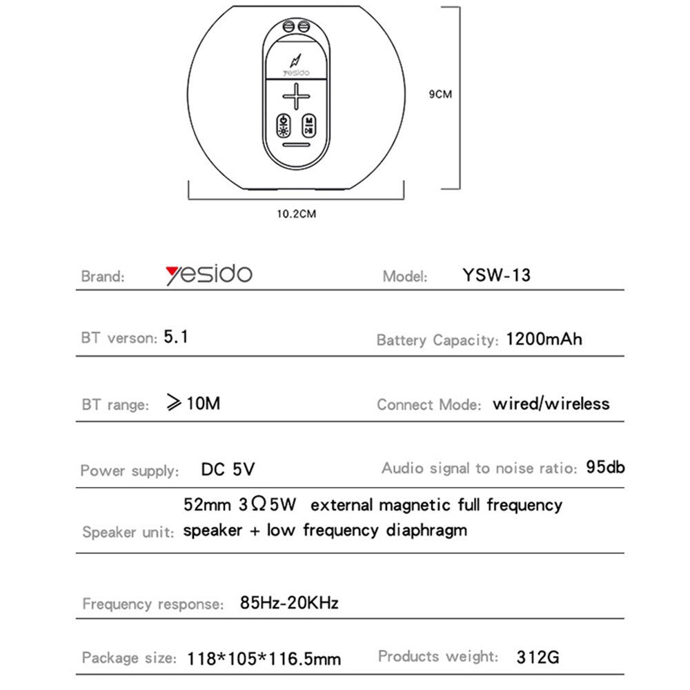 Draagbare Bluetooth Speaker Yesido YSW13, 5W, RGB, Blauw