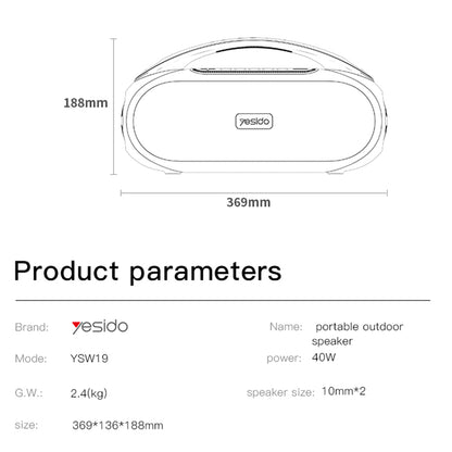 Draagbare Bluetooth Speaker Yesido YSW19, 40W, RGB, Waterdicht, Zwart