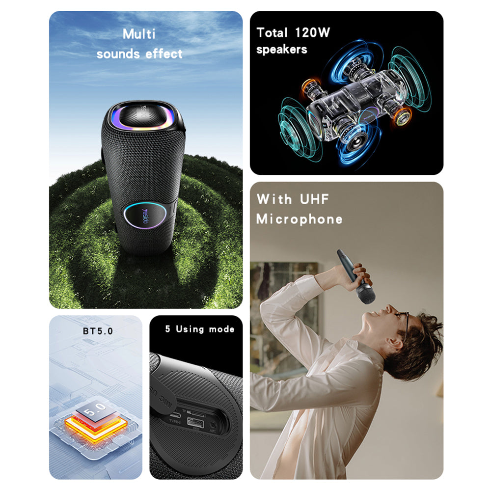 Bluetooth-luidspreker Yesido YSW21 Karaoke, 120W, RGB, Waterdicht, Zwart