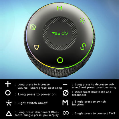 Draagbare Bluetooth Speaker Yesido YSW22, 30W, RGB, Waterdicht, Zwart