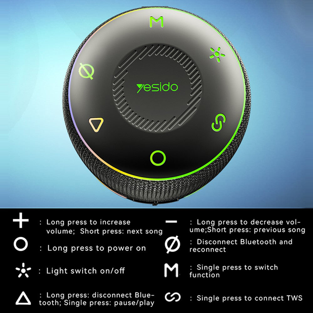 Draagbare Bluetooth Speaker Yesido YSW22, 30W, RGB, Waterdicht, Zwart