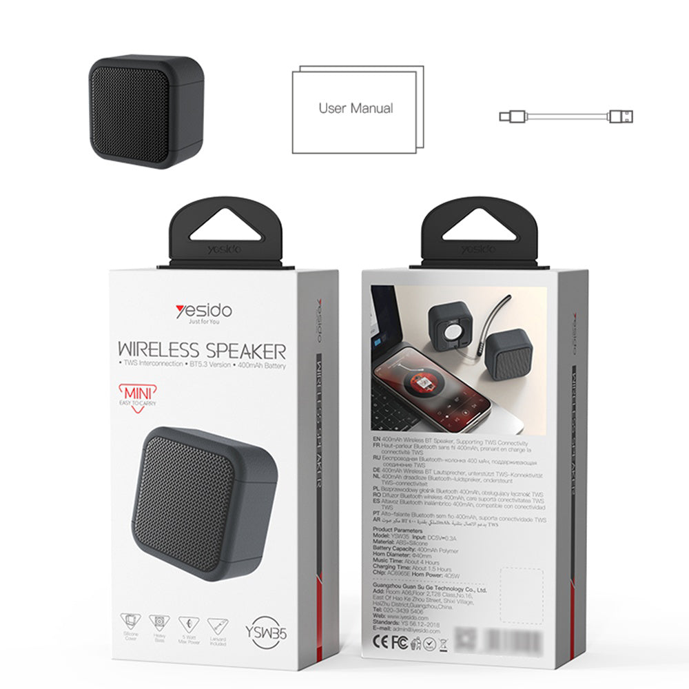 Draagbare Bluetooth Speaker Yesido YSW35, 5W, TWS, Waterdicht, Zwart