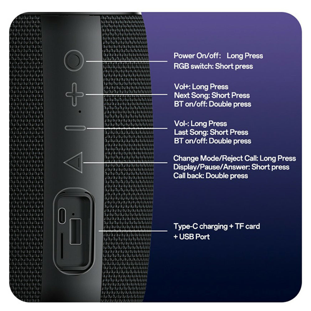 Draagbare Bluetooth Speaker Yesido YSW39, 20W, TWS, RGB, Zwart