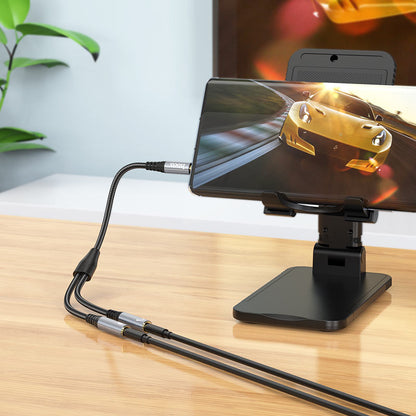 Audio Adapter 3.5mm - 2 x 3.5mm HOCO UPA21-2, 0.25m, Zwart