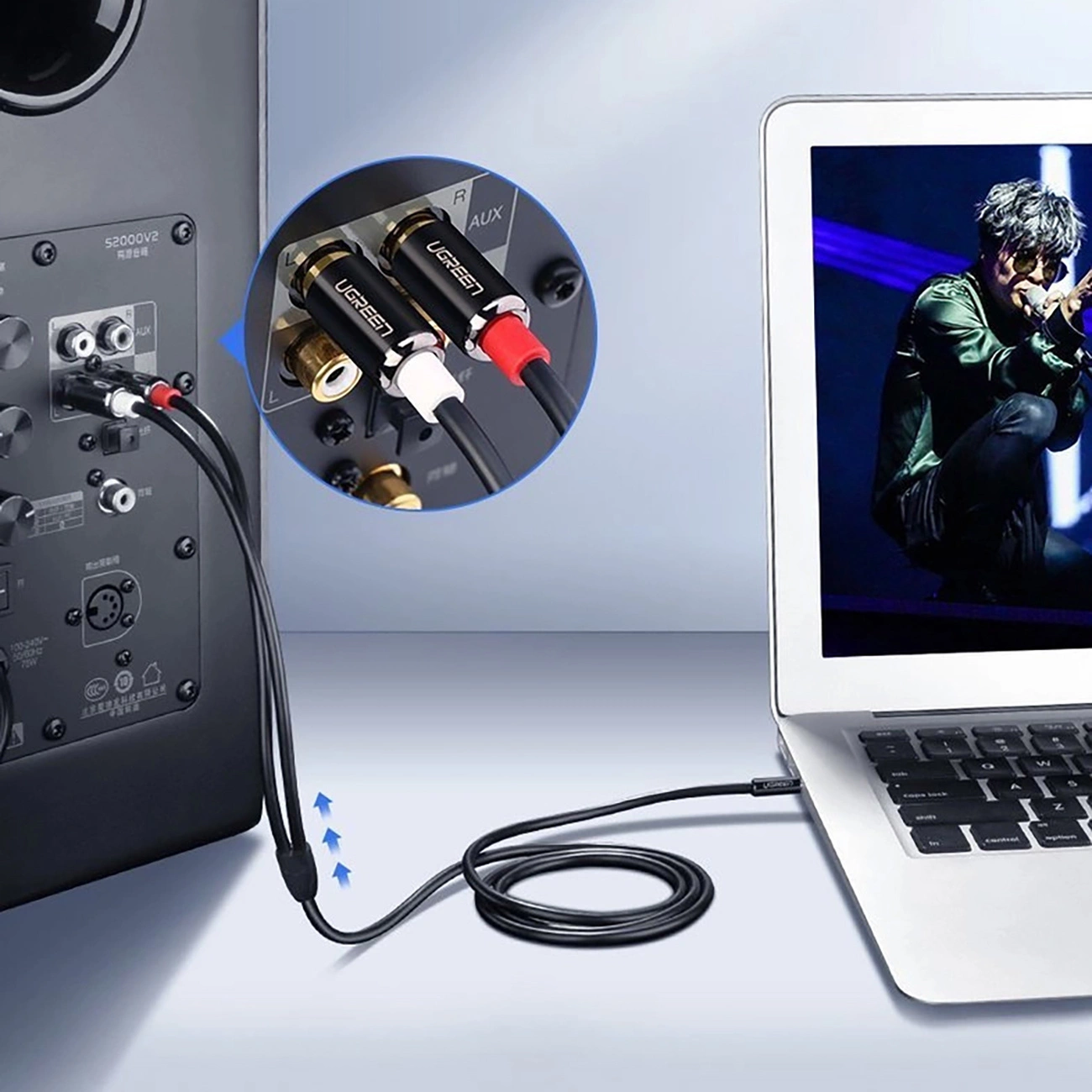 Audio Kabel 3.5mm - 2 x RCA UGREEN AV116, 1m, Zwart