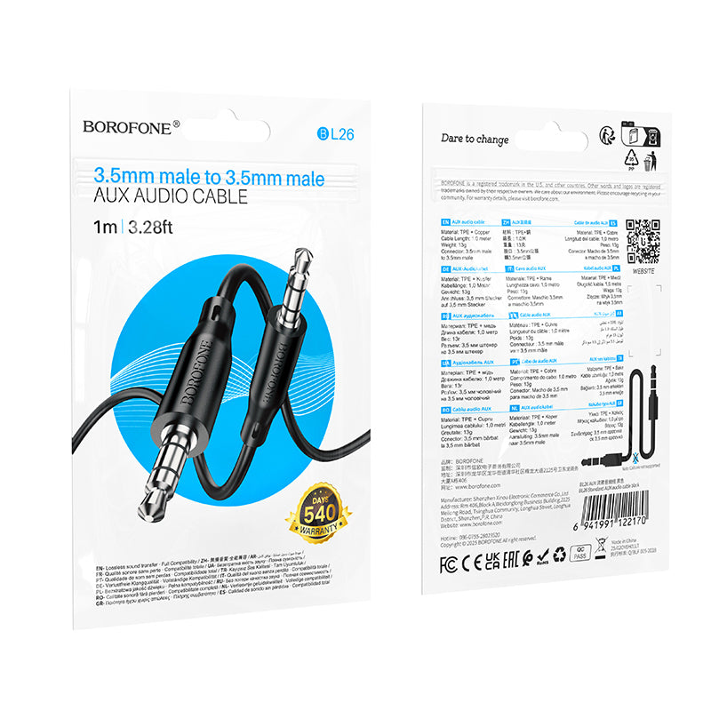 3,5mm - 3,5mm Audio Kabel Borofone BL26 Standard, 1m, Zwart