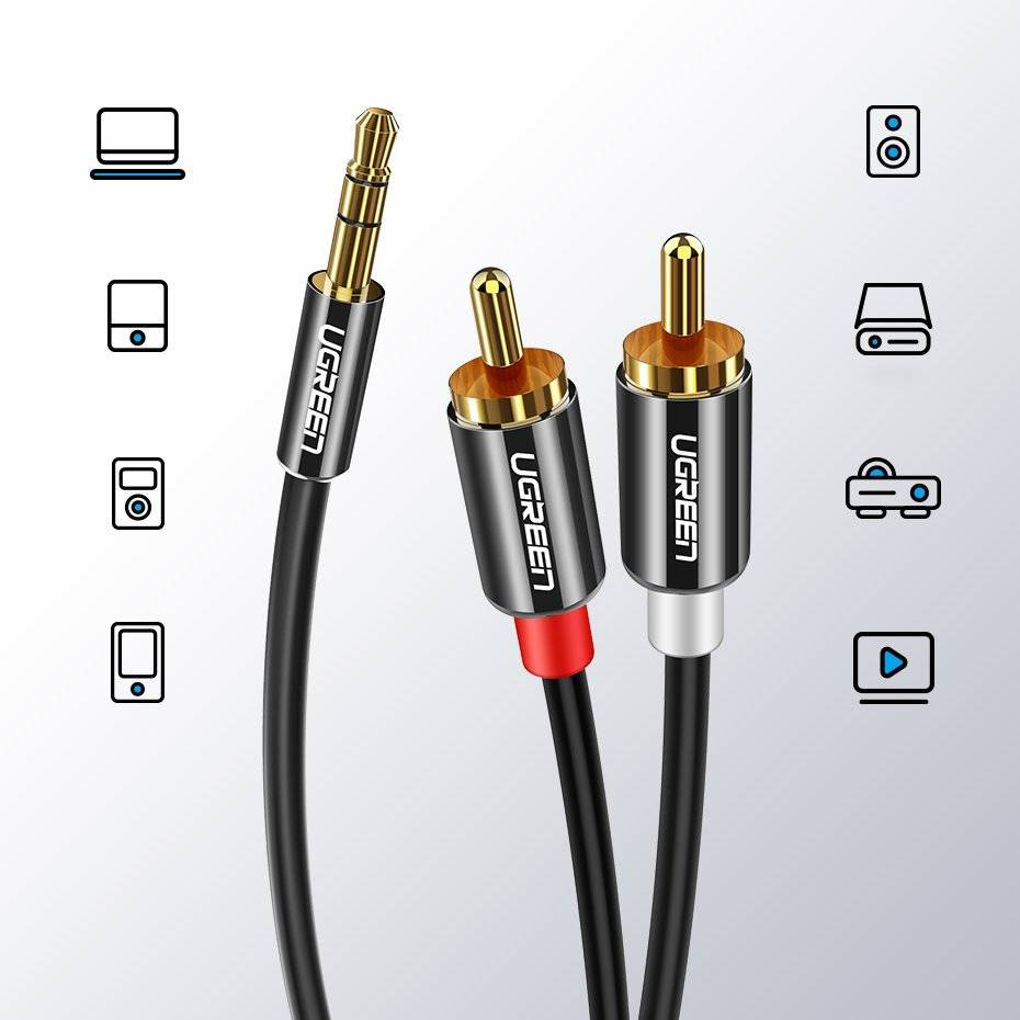Audio Kabel 3.5mm - 2 x RCA UGREEN AV116, 2m, Zwart