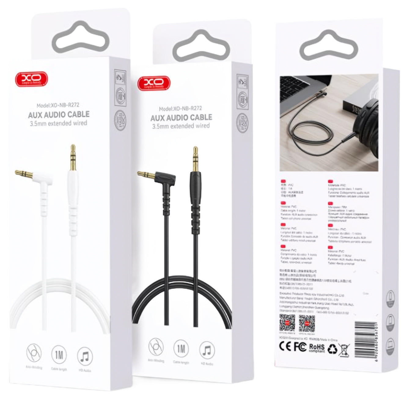 Audio Kabel 3.5mm - 3.5mm XO Design NB-R272, 1m, Zwart
