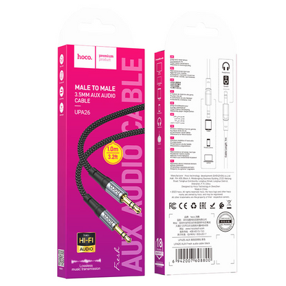 Audio Kabel 3.5mm - 3.5mm HOCO UPA26, 1m, Zwart