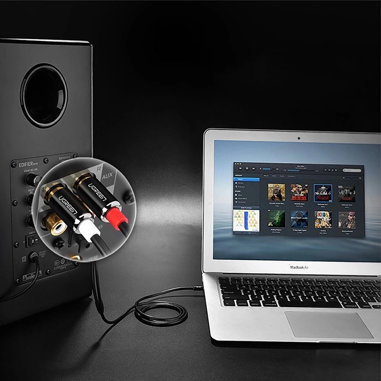 Audio Kabel 3.5mm - 2 x RCA UGREEN AV116, 1m, Zwart