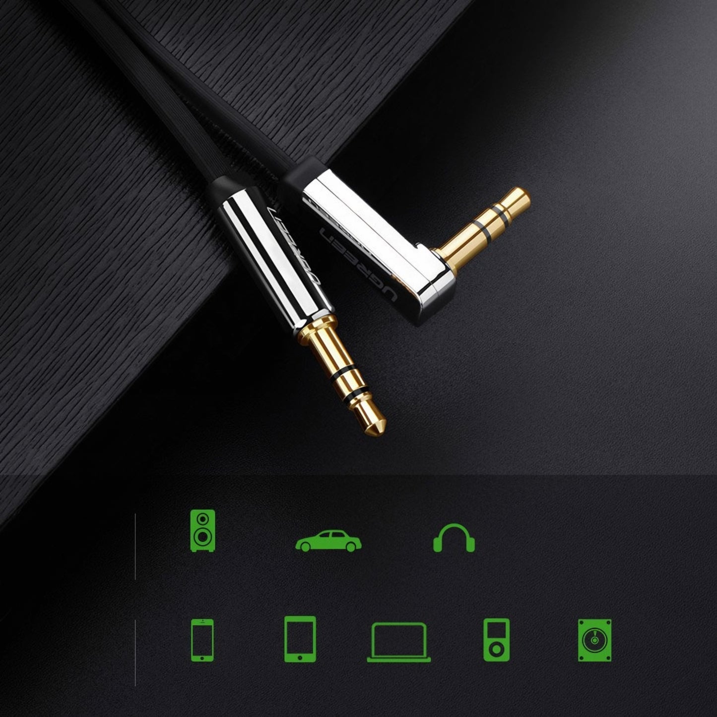 Audio Kabel 3.5mm - 3.5mm UGREEN AV119 Angled, 1.5m, Zwart