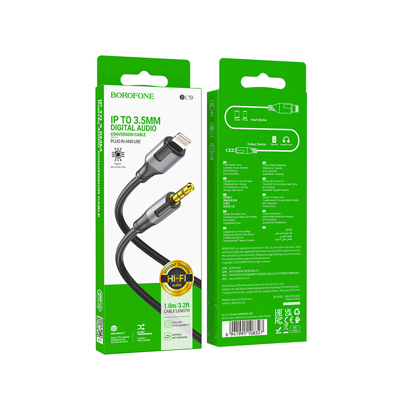 Audio Lightning-kabel - 3.5mm Borofone BL19 Creator, 1m, Zwart
