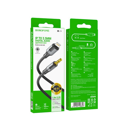 Audio Lightning-kabel - 3.5mm Borofone BL19 Creator, 1m, Zwart