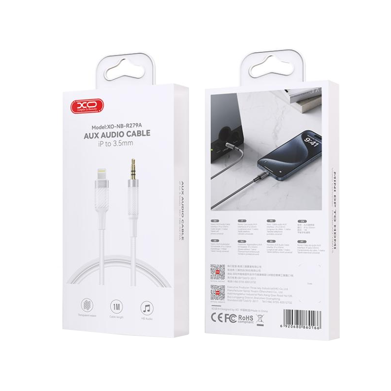 Audio Kabel Lightning - 3.5mm XO Design NB-R279A, 1m, Wit
